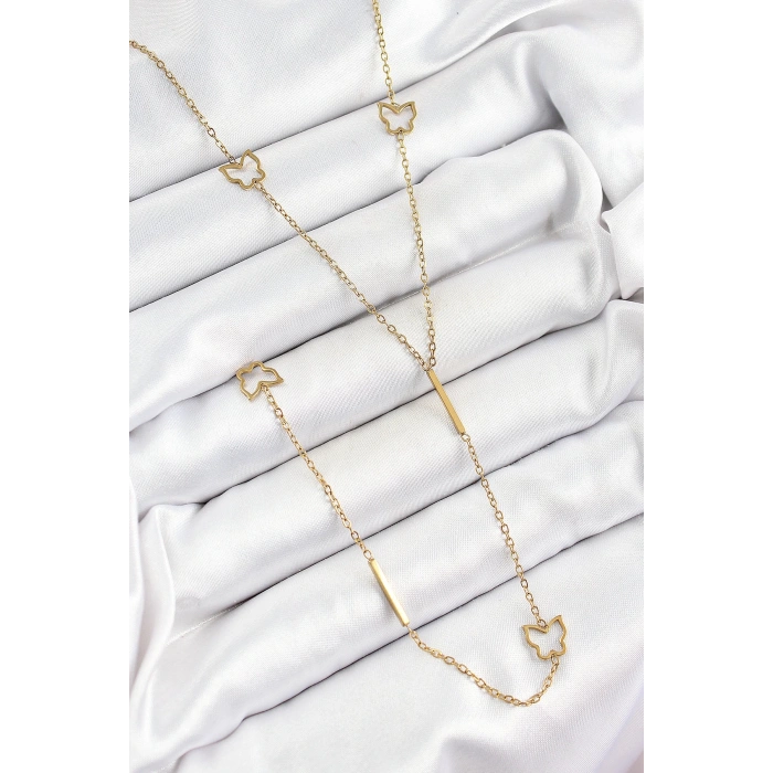 316L Çelik Kelebek Figürlü Y Model Gold Renk Kadın Kolye