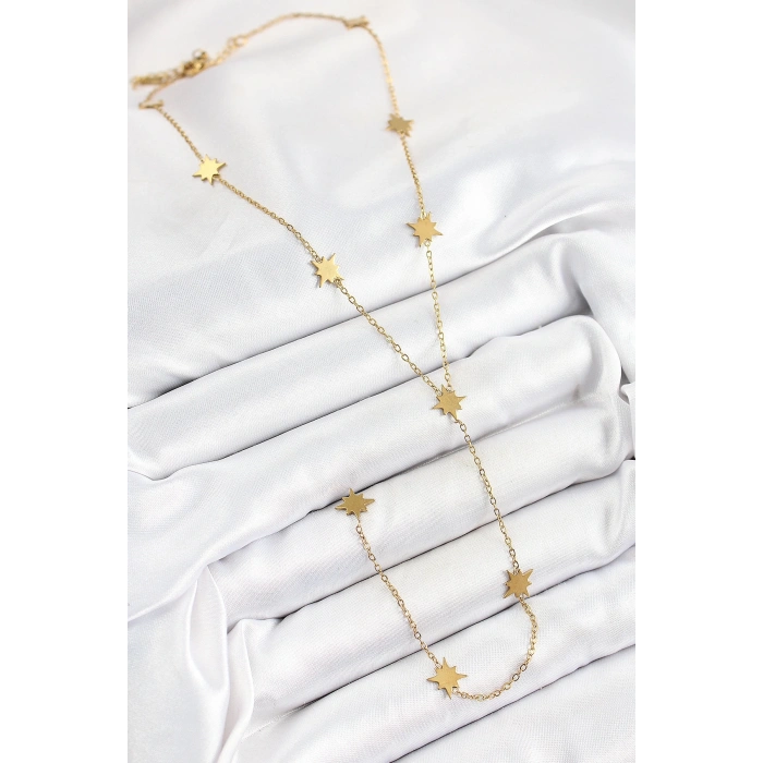 316L Çelik Kutup Yıldızı Figürlü Y Model Gold Renk Kadın Kolye