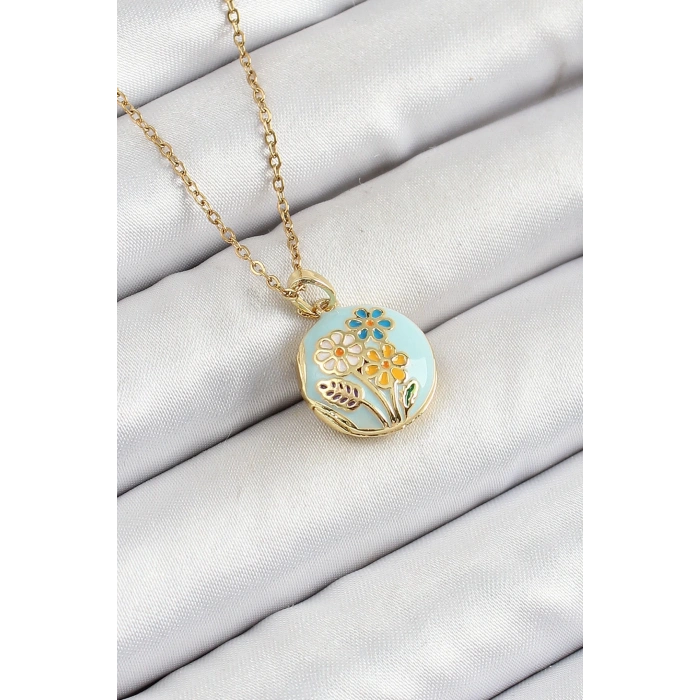 316L Çelik Zincir Açılabilir Sanatsal Vintage Çiçek Model Gold Renk Kadın Kolye