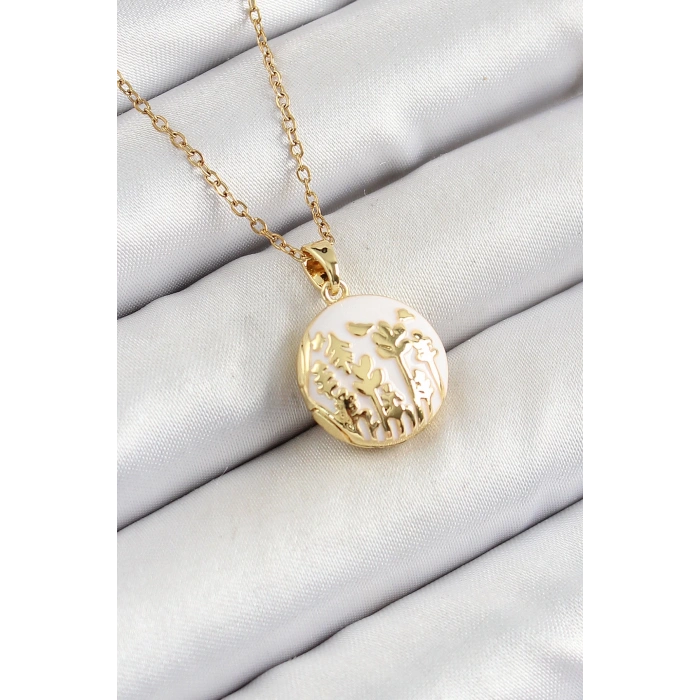 316L Çelik Zincir Açılabilir Sanatsal Vintage Çiçek Model Gold Renk Kadın Kolye