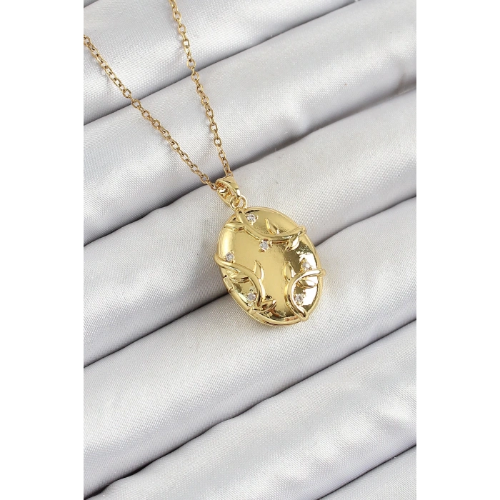 316L Çelik Zincir Açılabilir Sarmaşık Model Zirkon Taşlı Gold Renk Kadın Kolye