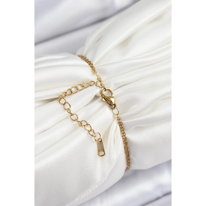 316L Çelik Zincir Beyaz Mineli Sanatsal Portre Kuzey Yıldızı Model Gold Renk Kadın Bileklik