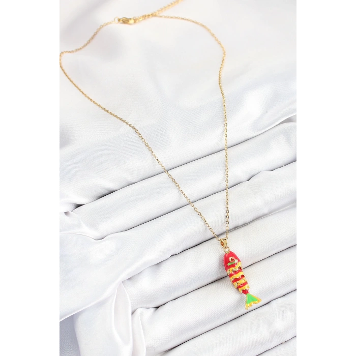 316L Çelik Zincir Karışık Renk Balık Model Gold Kadın Kolye