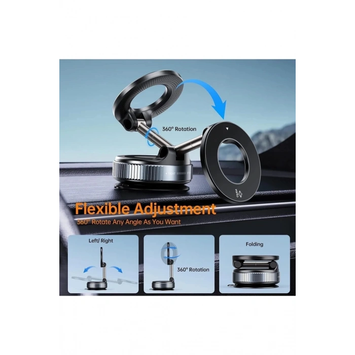 360 Dönebilen Ayarlanabilir Araç Içi Tutucu Kullanılabilen Vakumlu K007 Magsafe Telefon Tutucu
