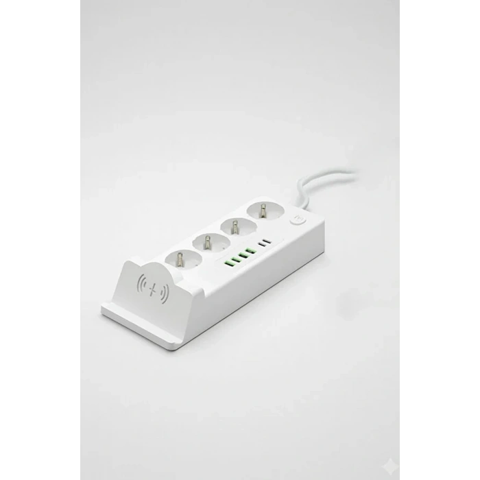 Akım Korumalı Priz Ve Masaüstü Şarj İstasyonu Kablosuz 4 Priz ,4 Usb, 2 Type-c Girişli 2 Metre