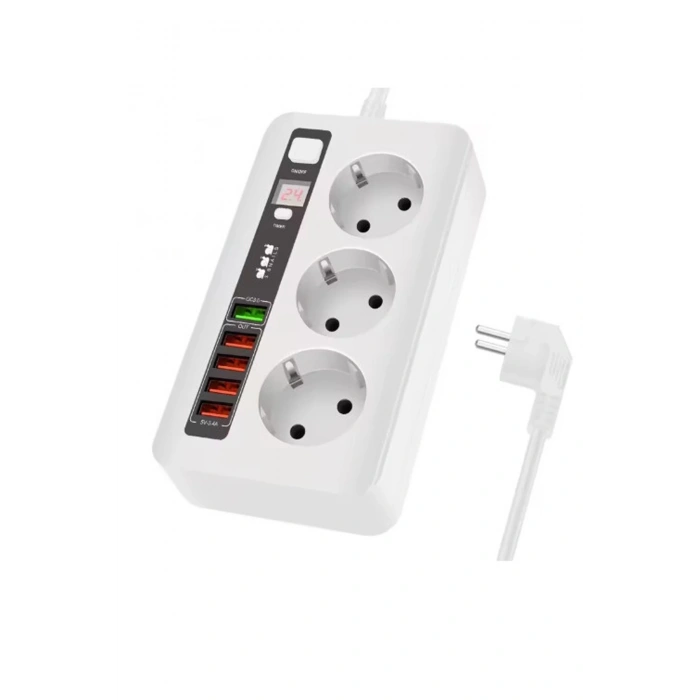 Akım Korumalı Usb’li Akıllı 3’lü Priz Zaman Ayarlı 5 Usb Uzatma Kablosu