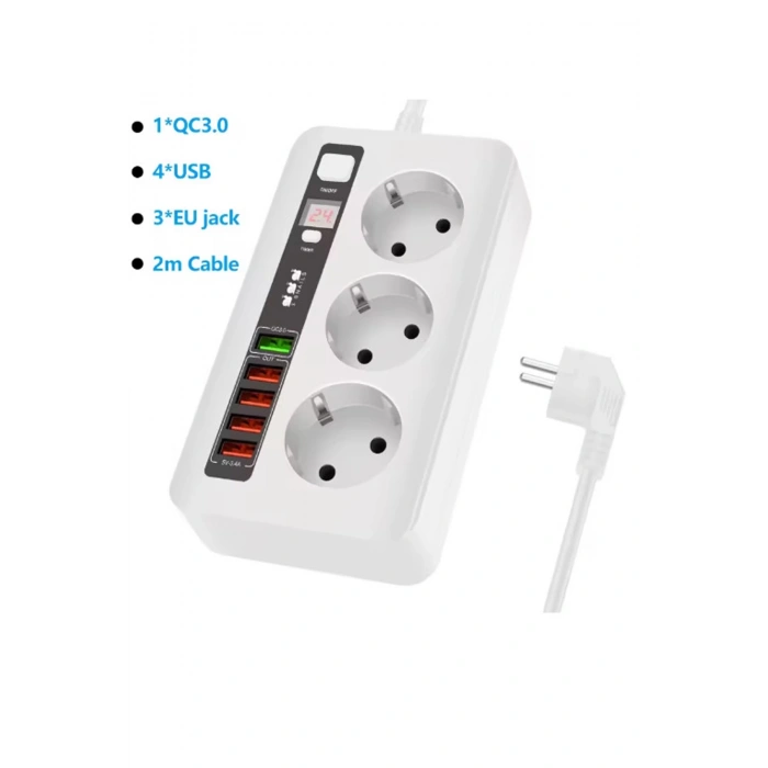 Akım Korumalı Usb’li Akıllı 3’lü Priz Zaman Ayarlı 5 Usb Uzatma Kablosu