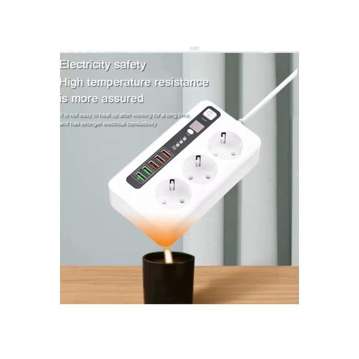 Akım Korumalı Usb’li Akıllı 3’lü Priz Zaman Ayarlı 5 Usb Uzatma Kablosu