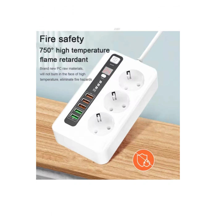 Akım Korumalı Usb’li Akıllı 3’lü Priz Zaman Ayarlı 5 Usb Uzatma Kablosu