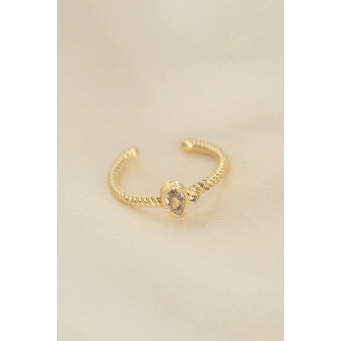 Ayarlamalı Altın Renk Zirkon Taşlı Damla Detay Yüzük