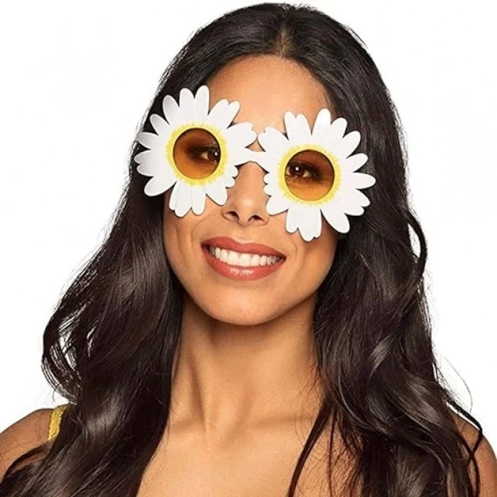 Beyaz Renk Papatya Şekilli Parti Gözlüğü 18x10 Cm