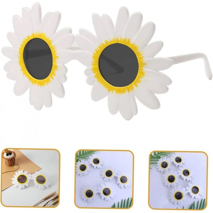 Beyaz Renk Papatya Şekilli Parti Gözlüğü 18x10 Cm