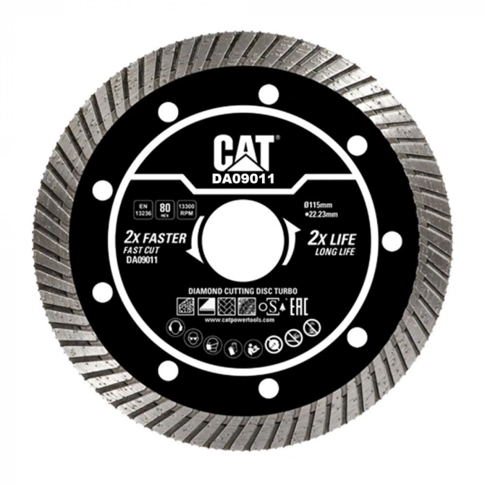 CAT DA09011 115mm Profesyonel Beton, Tuğla, Parke Taşı Elmas Kesme Diski (Turbo Kanallı Kenar)