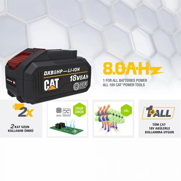 CAT DXB8HP 18Volt 8.0Ah. Li-ion ICE CONTROL ONE FOR ALL Profesyonel Yedek Akü