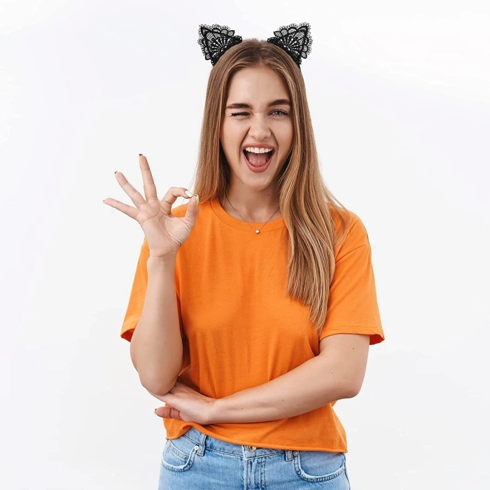 Dantelli Siyah Kedi Tacı - Vintage Tarz Dantel Kedi Kulak