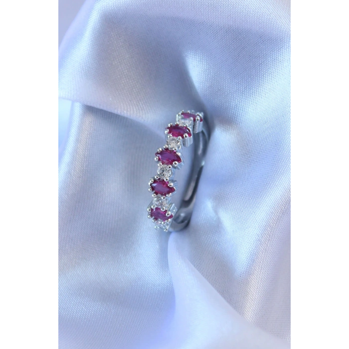 Gümüş Renk Kırmızı Zirkon Taşlı Kadın Yüzük