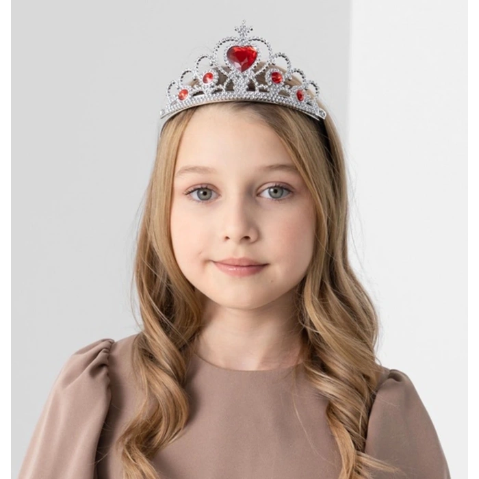 Kalp Taşlı Kırmızı Renk Karlar Ülkesi Elsa Anna Frozen Tacı