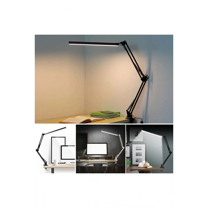 Katlanabilir Led Işık Masa Tutucu Mengeneli Metal 3 Renk Okuma Işığı Çalışma Masası Usbli