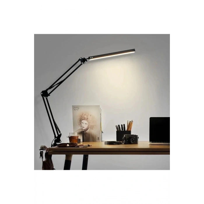 Katlanabilir Led Işık Masa Tutucu Mengeneli Metal 3 Renk Okuma Işığı Çalışma Masası Usbli