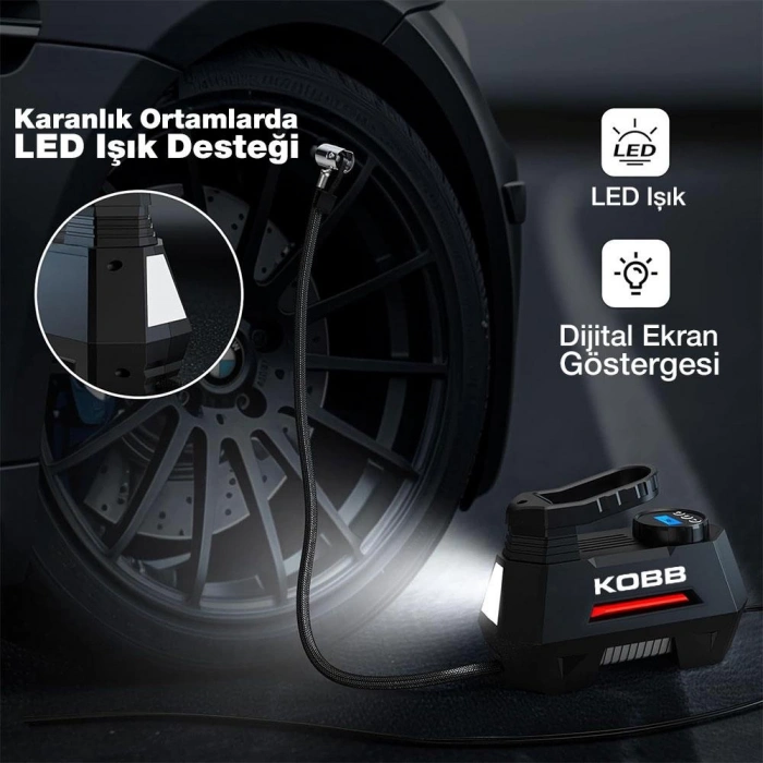 KOBB KB180 12Volt 150 PSI Ayarlanabilir Dijital Basınç Göstergeli Lastik Şişirme Pompası