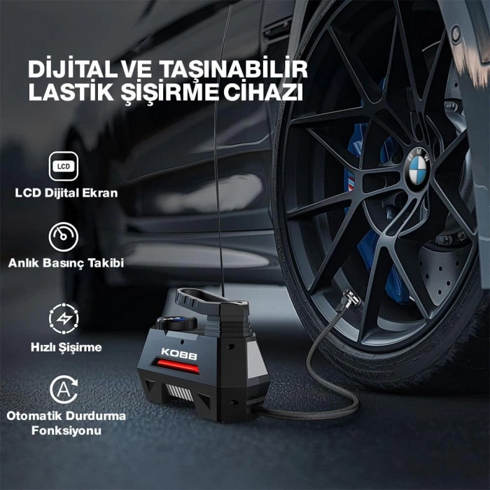 KOBB KB180 12Volt 150 PSI Ayarlanabilir Dijital Basınç Göstergeli Lastik Şişirme Pompası