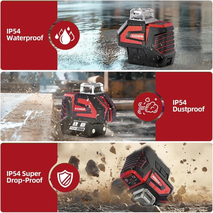 KOBB KBL32GTP Profesyonel Li-ion Yatay 360° ve Dikey Otomatik Hizalamalı Yeşil Nokta Şakül ve Çapraz Çizgi Lazer+Tripod