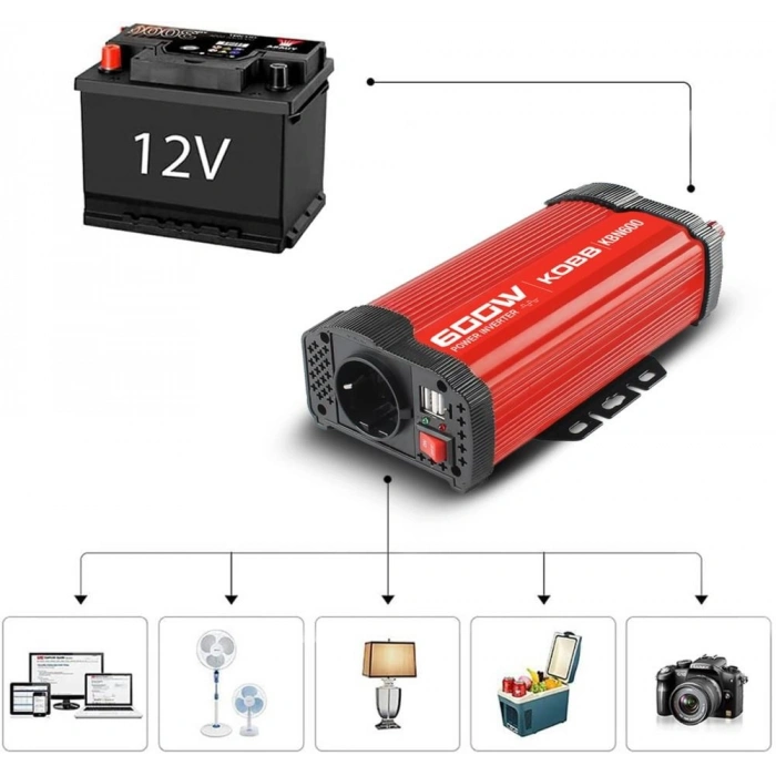 KOBB KBN600 12V/220V 600Watt Modifiye Sinüs Dönüştürücü İnvertör