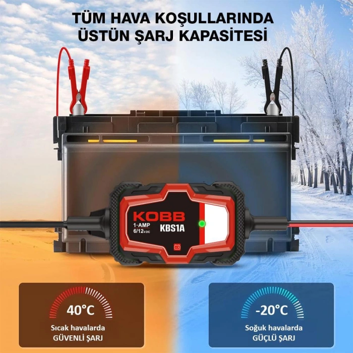 KOBB KBS1A 6V/12V 30Ah Akıllı Akü Şarj ve Akü Bakım / Desülfatör
