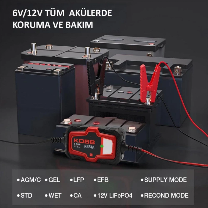 KOBB KBS1A 6V/12V 30Ah Akıllı Akü Şarj ve Akü Bakım / Desülfatör