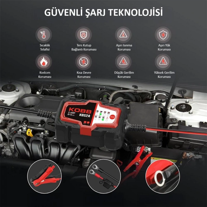 KOBB KBS2A 6V/12V 60Ah Akıllı Akü Şarj ve Akü Bakım / Desülfatör