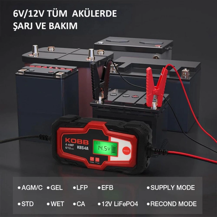 KOBB KBS4A 6/12V 120A Dijital Akü Şarj / Akü Bakım / Desülfatör ve Power Supply