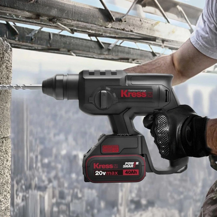 Kress KU390.4 20Volt 4.0Ah. 2.0J Li-ion Çift Akülü Şarjlı Kömürsüz Profesyonel SDS-Plus Pnömatik Kırıcı/Delici