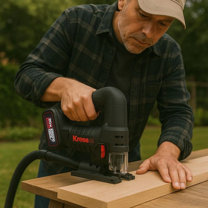 Kress KUE26 20Volt 4.0Ah Li-ion Çift Akülü Profesyonel Kömürsüz Devir Ayarlı Şarjlı Dekupaj Testere