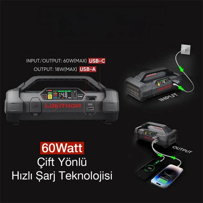 Lokithor APARTX1500 12V 1500Amp Li-Polimer Akıllı Akü Takviye + Pompa + Powerbank + Led Lamba