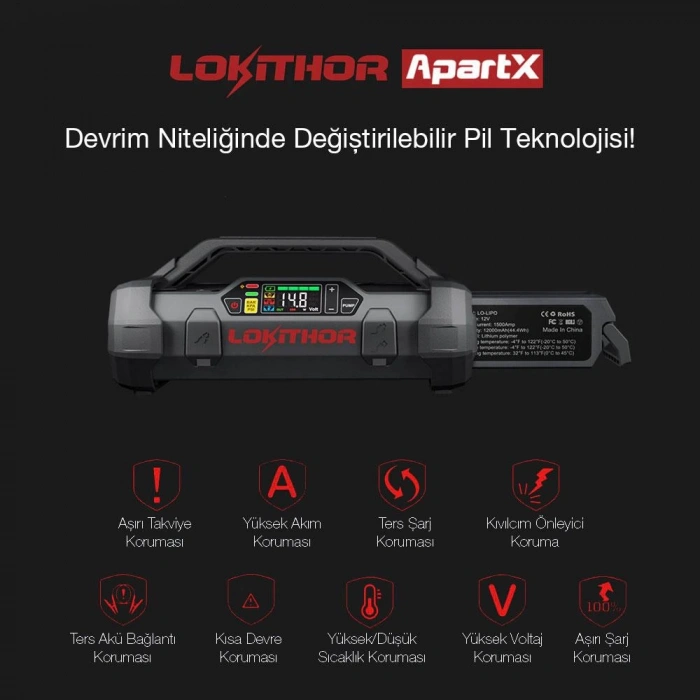 Lokithor APARTX1500 12V 1500Amp Li-Polimer Akıllı Akü Takviye + Pompa + Powerbank + Led Lamba