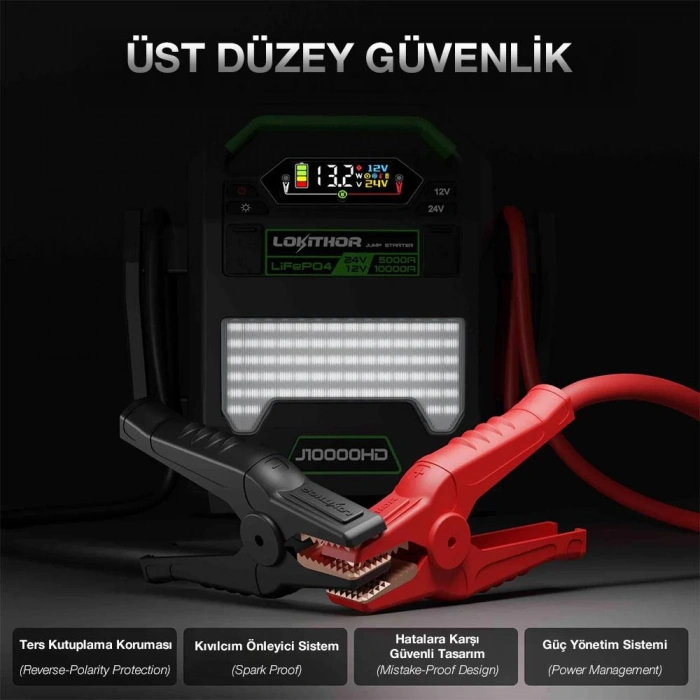 Lokithor J10000HD 12V/24V 10.000Amp LiFePO4 Akıllı Akü Takviye + Powerbank + Led Lamba