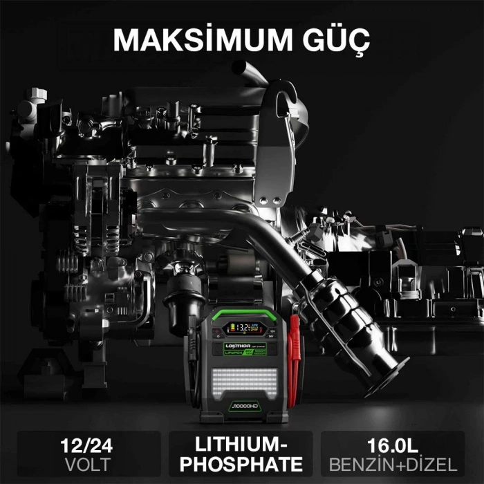 Lokithor J10000HD 12V/24V 10.000Amp LiFePO4 Akıllı Akü Takviye + Powerbank + Led Lamba