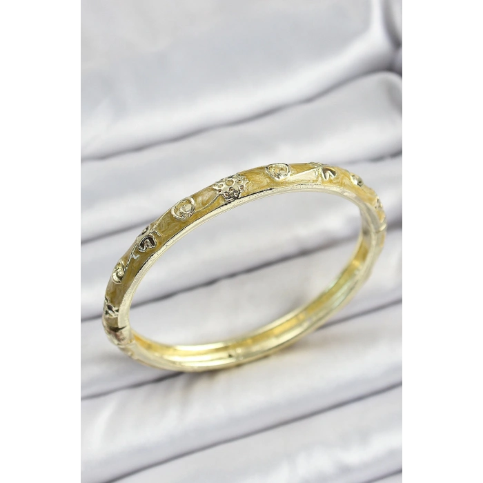 Mineli Gold Pirinç Sarı Renk Motifli Kadın Kelepçe