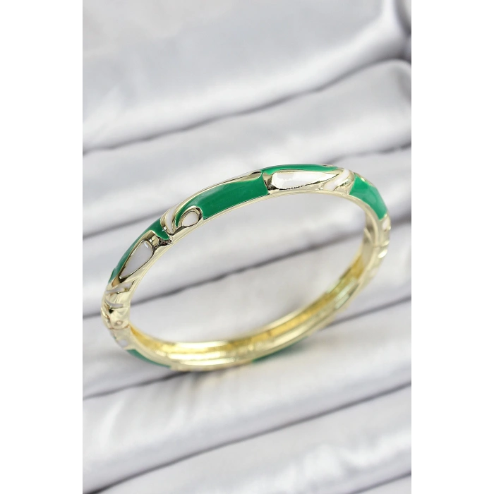 Mineli Pirinç Çiçek Motifli Yeşil Renk Kadın Kelepçe