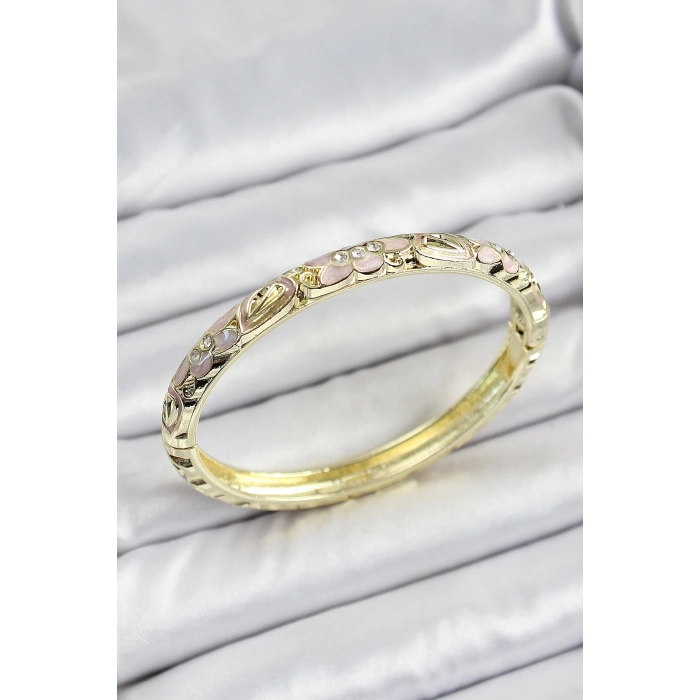 Mineli Pirinç Krem Renk Çiçek Desenli Kadın Kelepçe