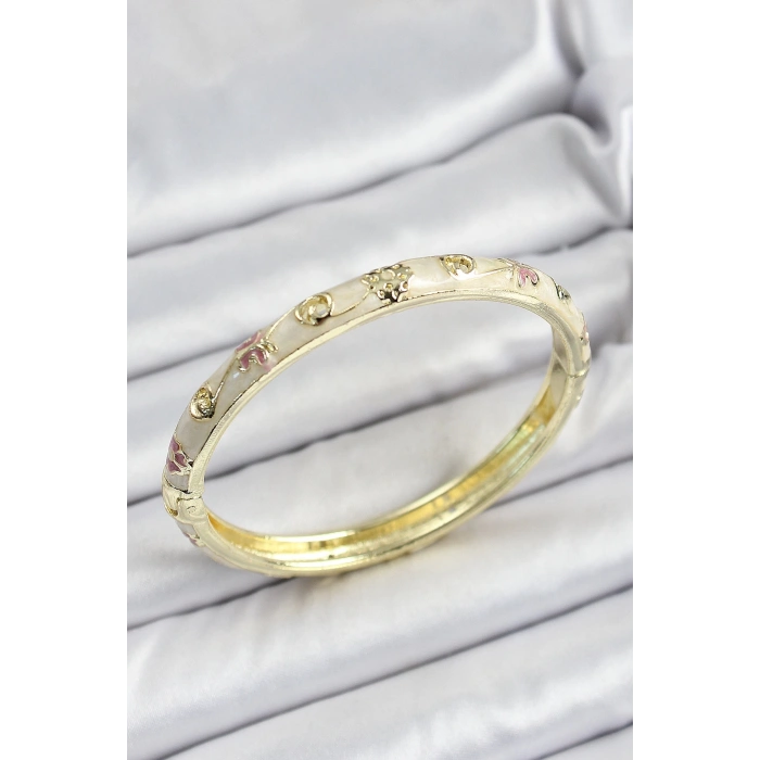 Mineli Pirinç Krem Renk Motifli Kadın Kelepçe