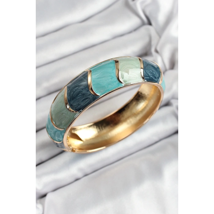 Mineli Pirinç Mavi Su Yeşili Renk Motif Desenli Kadın Kelepçe