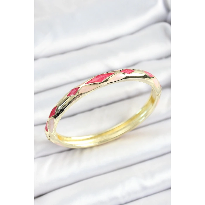 Mineli Pirinç Pembe Baklava Desenli Gold Renk Kadın Kelepçe