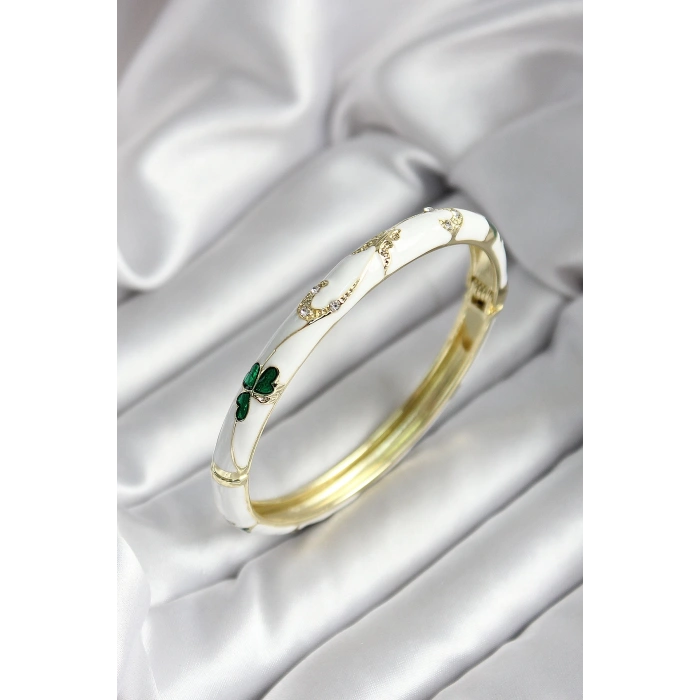 Mineli Pirinç Pembe Çiçek Desenli Gold Renk Kadın Kelepçe