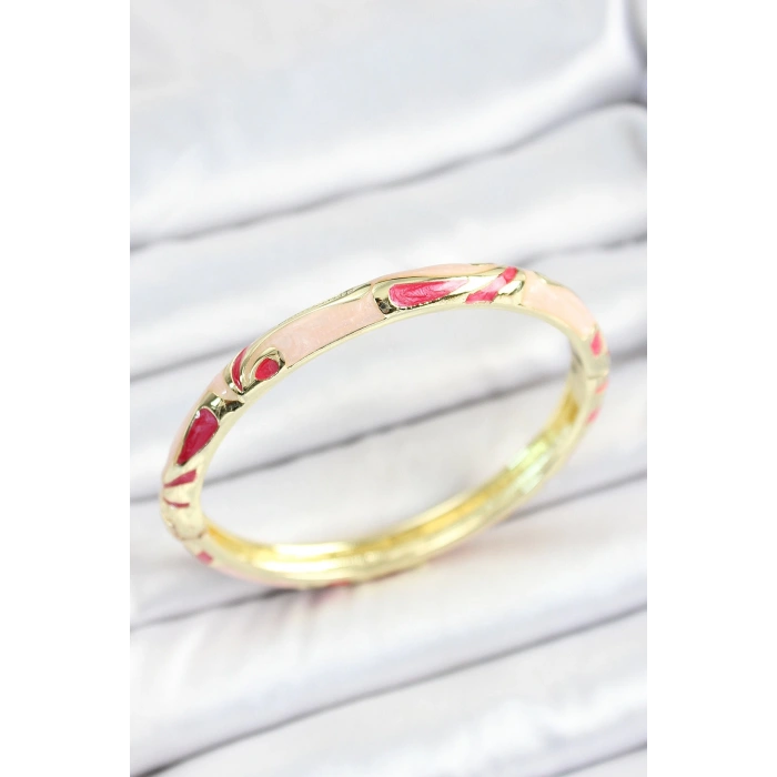 Mineli Pirinç Pembe Desenli Gold Renk Kadın Kelepçe