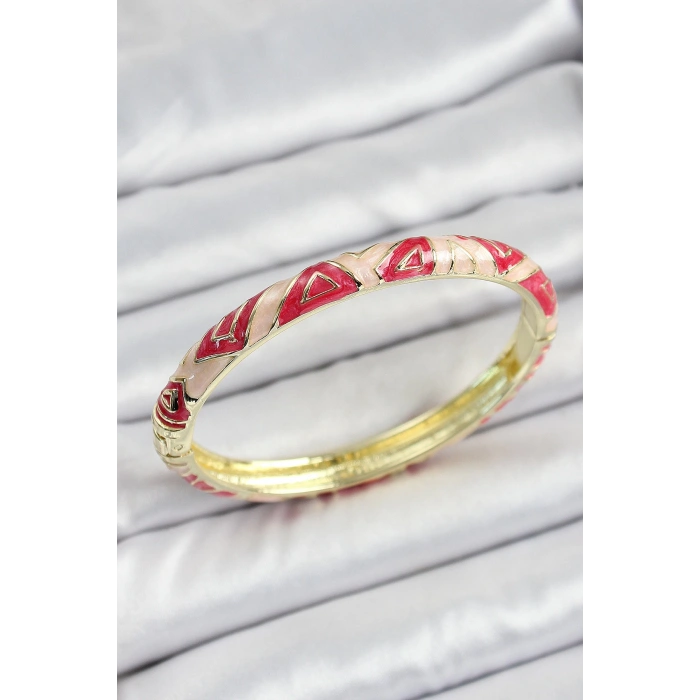 Mineli Pirinç Pembe Geometrik Desenli Kadın Kelepçe