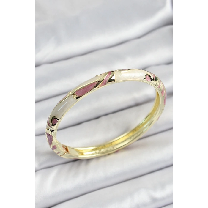 Mineli Pirinç Pembe Krem Motifli Kadın Kelepçe