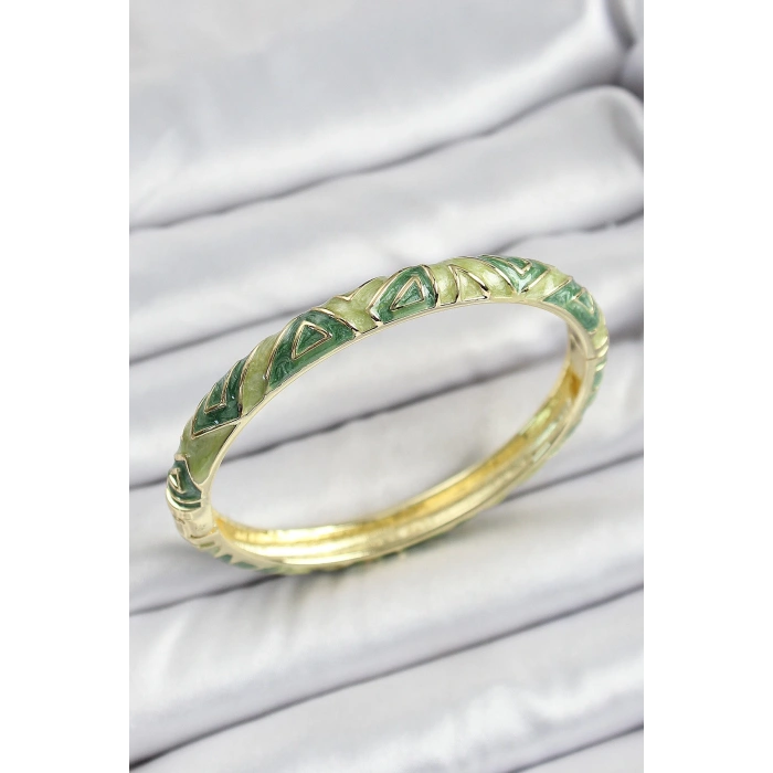 Mineli Pirinç Yeşil Geometrik Desenli Kadın Kelepçe