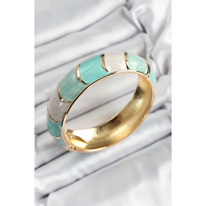 Mineli Pirinç Yeşil Renk Motif Desenli Kadın Kelepçe