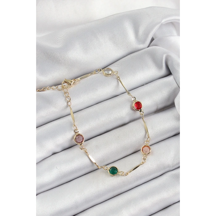 Pirinç Asorti Model Gold Renk Zirkon Taşlı Kadın Bileklik